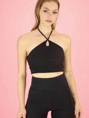 Zara size small Black Halter Crop Top with Twist Keyhole - fit is more XS